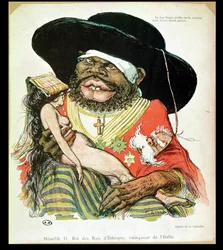 Caricatura del Negus de Etiopía, Menelik II (1844-1913), de la revista 